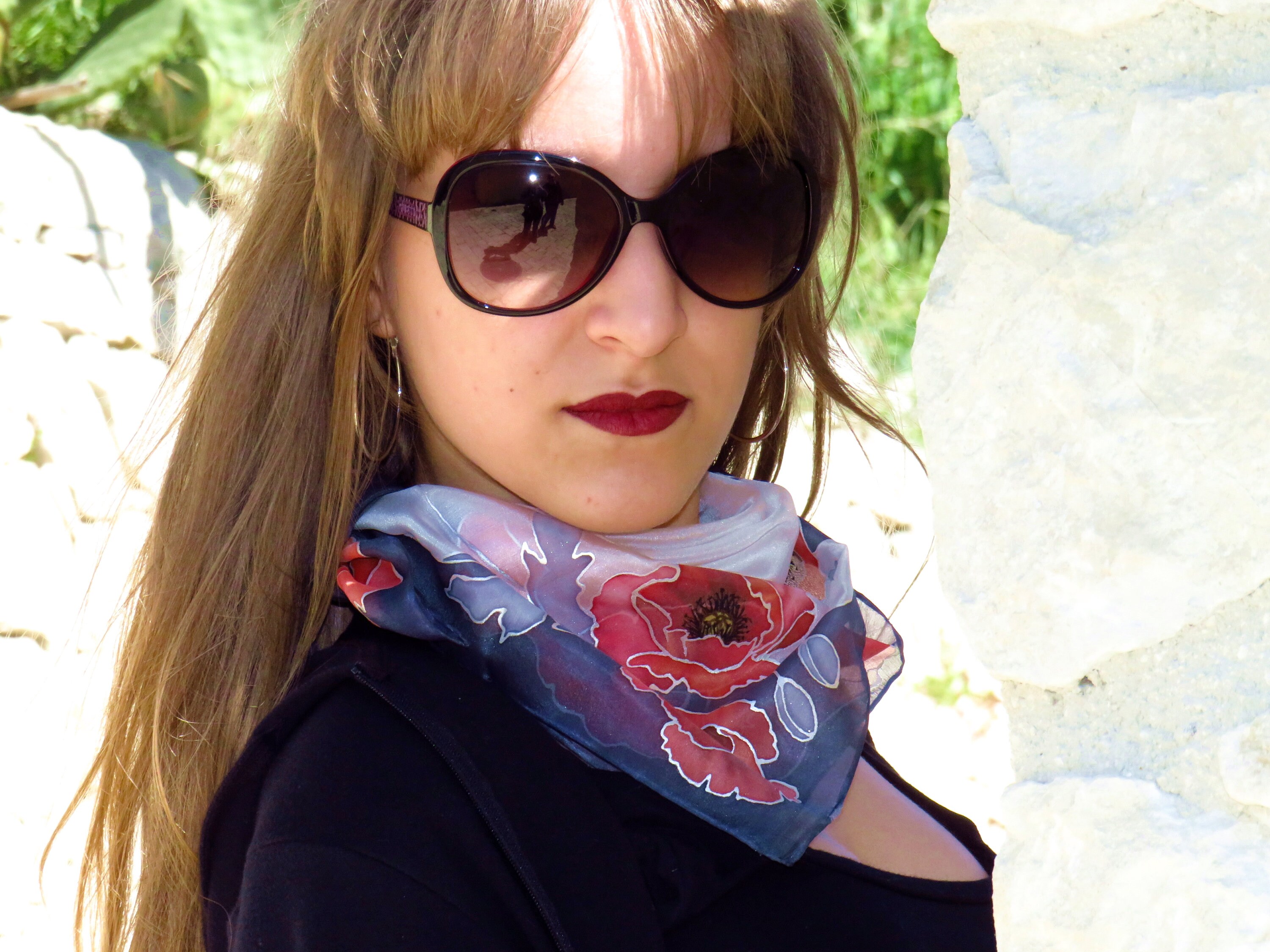 Sciarpa cashmere/lana stampata motivo elefanti - Marrone/blu - Sart
