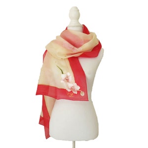 Hand-painted silk scarf with white orchids image 1