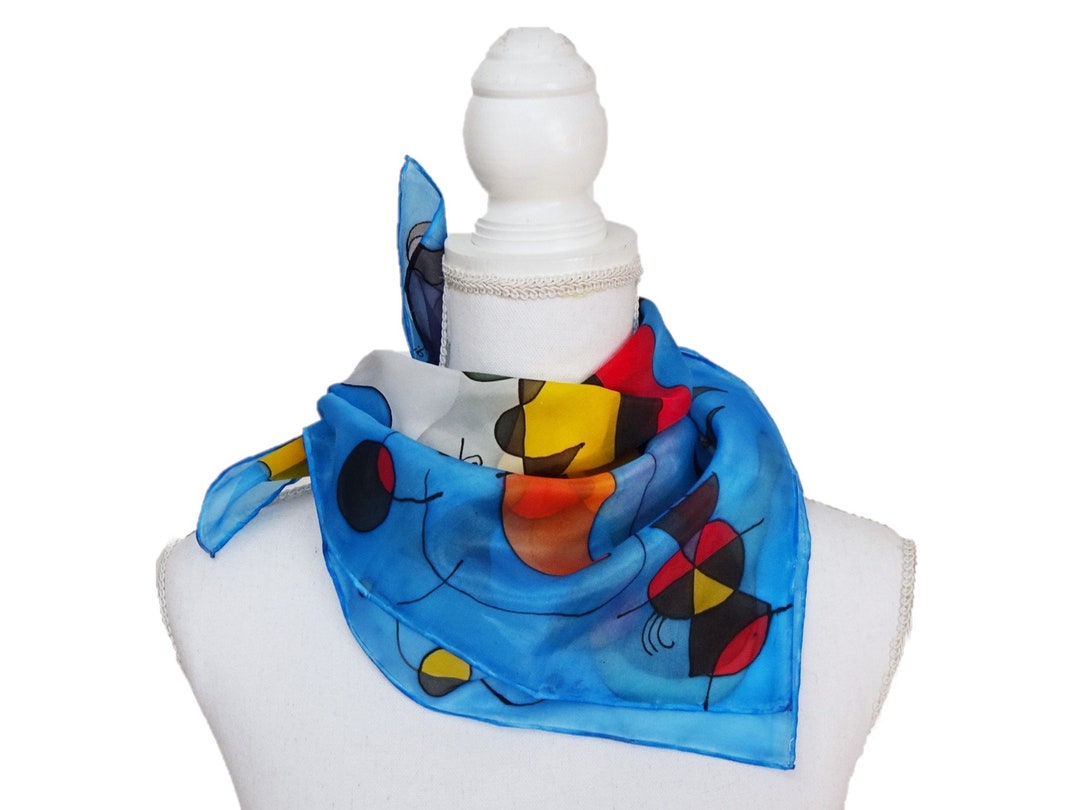 Foulard Carré En Soie Peinte Vintage Années 60/70 - 60x62cm - Motif Feuillage - Multicouleur