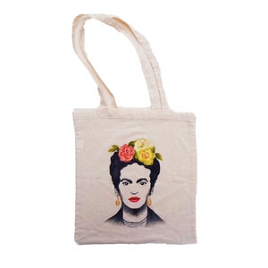 Frida Khalo cotton shopping bag, Frida bag, Frida Khalo gifts, personalized shopper bag, personalized gifts, frida kalo art image 1