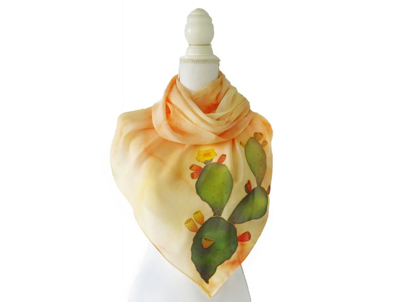 Sicilian style shawl in silk with prickly pears Sicily scarf image 1