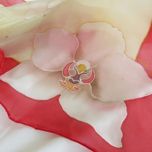 Hand-painted silk scarf with white orchids image 3