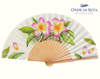 Personalized silk and wood fans, hand painted wedding fan, pomelia flower, plumeria art, plumeria accessories, frangipani