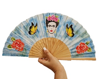 Frida Kahlo fan, wedding fan, hand painted silk and wood fan, folding fan, personalized fans with name