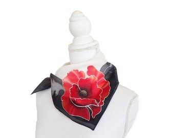 Hand-painted women's silk scarves, paintings on silk, women's silk scarves. Neckerchief with red poppies personalized with name
