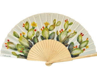 Hand painted fan with prickly pears personalized with name or initials, Sicilian gift, Sicilian souvenir, wedding in Sicily