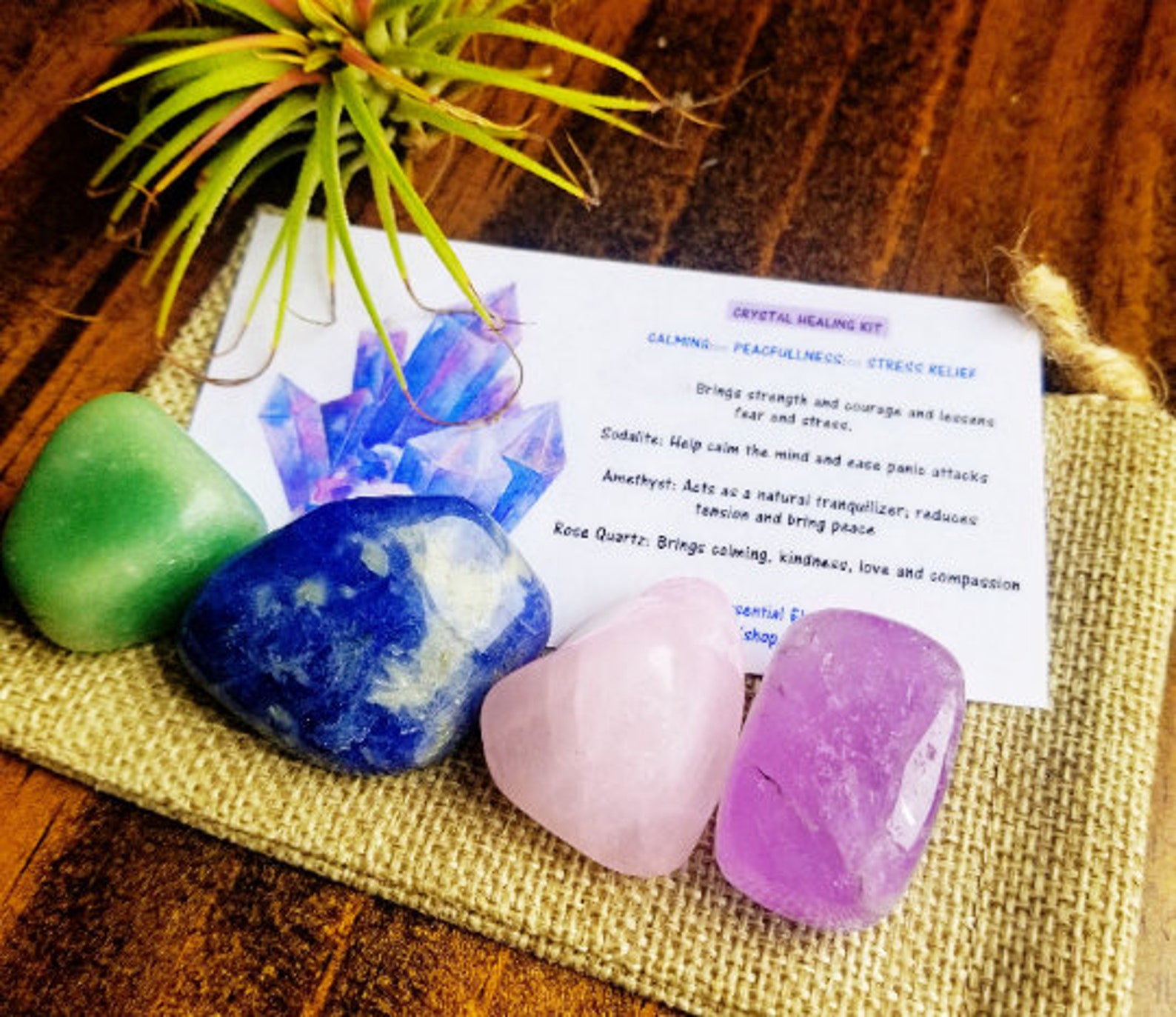 Calming Crystal Kit with chart and pouch Healing Gemstone Etsy