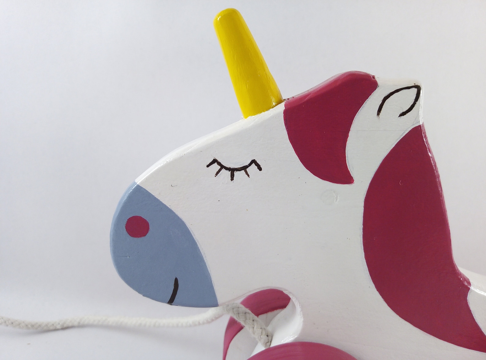 Pull Along Unicorn, Handmade Wooden Toy. Classic Gift for a Baby Girl