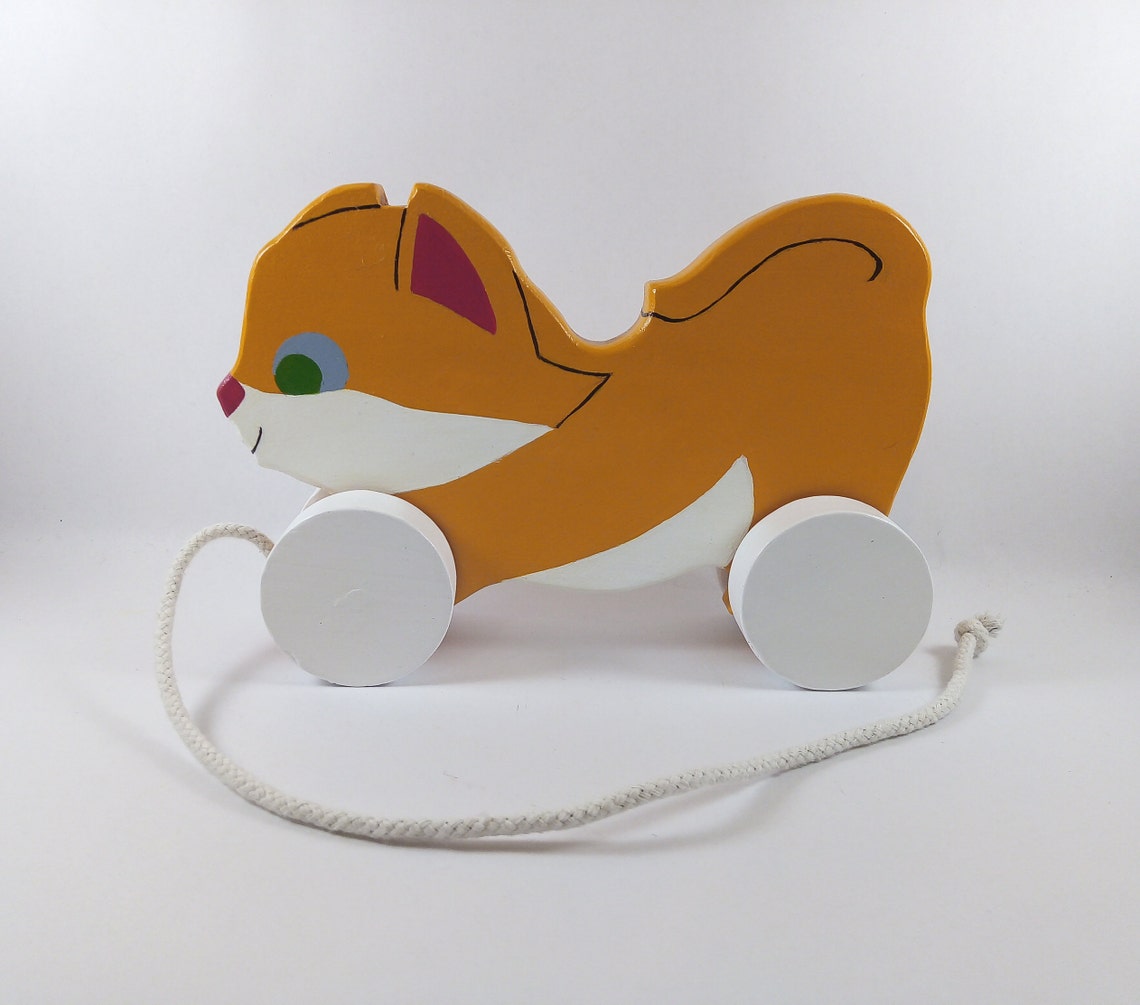 Pull Along toy Kitten Ginger Cat a classic wooden toy. Etsy