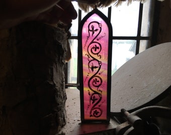 Pink Mindfulness Stained Glass Sun Catcher with Medieval Design