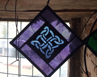 English Celtic Knot Stained Glass Sun Catcher, Native Art