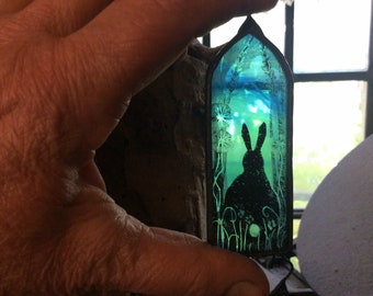 Whimsical Tiny Rabbit Glass Suncatcher