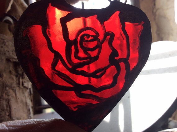 Red Rose Heart, window hanger light catcher