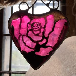 Forever Rose: Pink Stained Glass Heart Flower Decoration