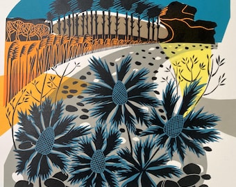 Budleigh Beach Original Screenprint and Linocut Sea Print