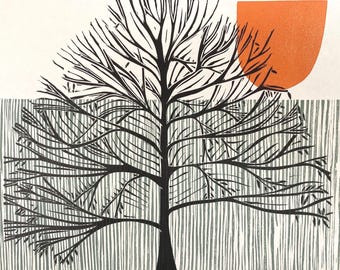 Moon Tree Linocut Limited Edition Print