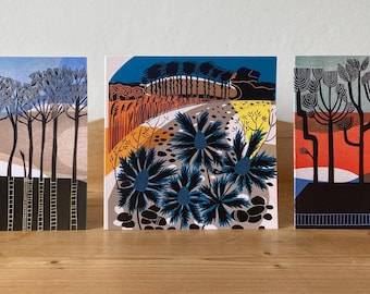Mixed Bundle Landscape Cards Digitally Printed From Original Linocut Prints Pack of Three Cards