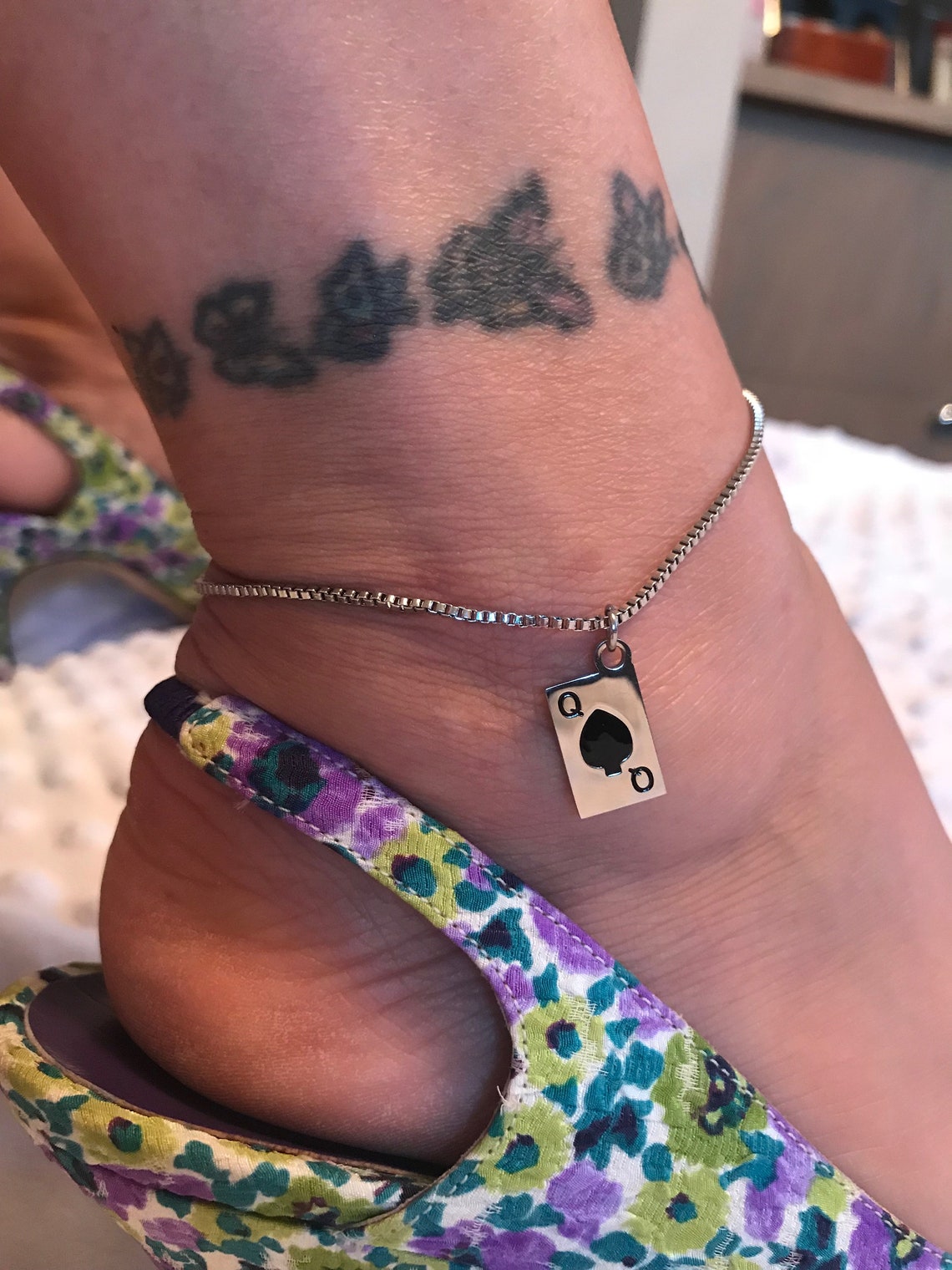 Queen of Spades Anklet with stainless steel chain Etsy