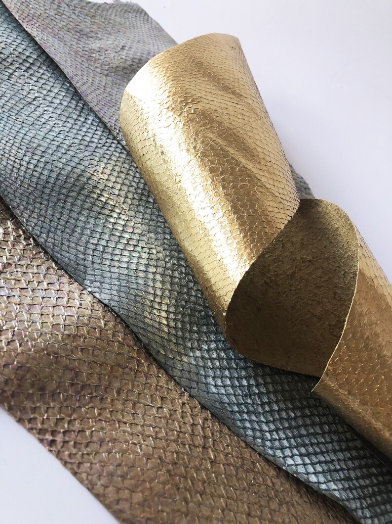 Exotic fish leather. Holographic salmon skin. Etsy