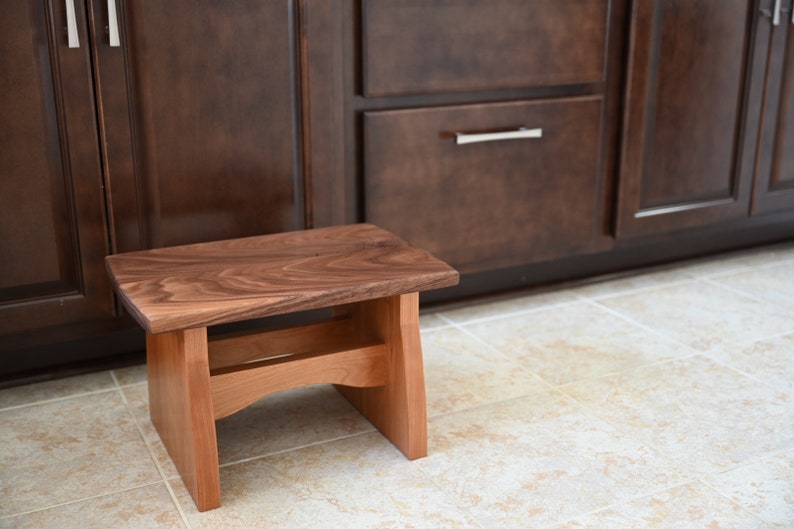 Large Wood Step Stool /Adult or Children's/ Handmade/ Sitting Bench/ Natural Solid Walnut and Cherry / Bedroom, Kitchen, Bathroom, Home image 9