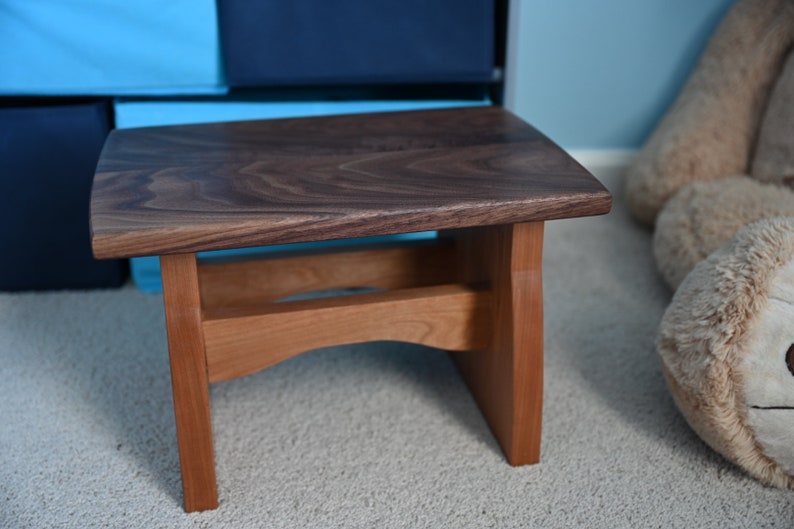 Large Wood Step Stool /Adult or Children's/ Handmade/ Sitting Bench/ Natural Solid Walnut and Cherry / Bedroom, Kitchen, Bathroom, Home image 2