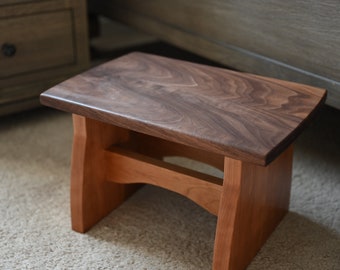 Large Wood Step Stool /Adult or Children's/ Handmade/ Sitting Bench/ Natural Solid Walnut and Cherry / Bedroom, Kitchen, Bathroom, Home