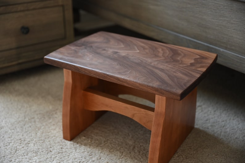 Large Wood Step Stool /Adult or Children's/ Handmade/ Sitting Bench/ Natural Solid Walnut and Cherry / Bedroom, Kitchen, Bathroom, Home image 1