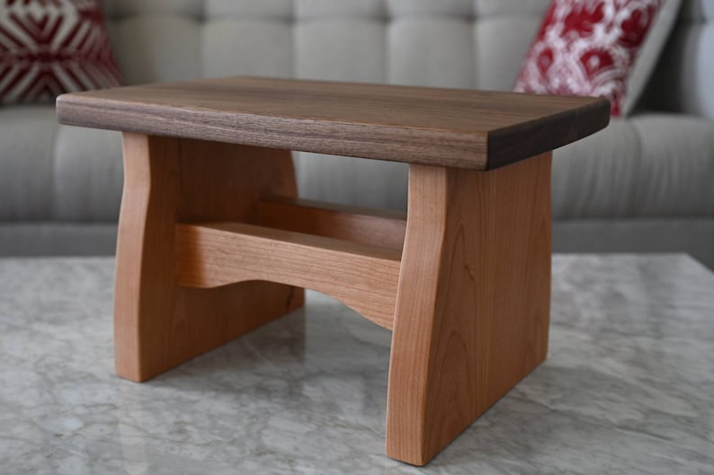 Large Wood Step Stool /Adult or Children's/ Handmade/ Sitting Bench/ Natural Solid Walnut and Cherry / Bedroom, Kitchen, Bathroom, Home image 3