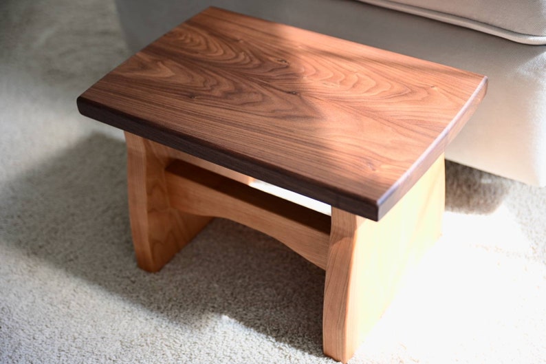 Large Wood Step Stool /Adult or Children's/ Handmade/ Sitting Bench/ Natural Solid Walnut and Cherry / Bedroom, Kitchen, Bathroom, Home image 7