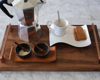 Morning Afternoon Coffee Serving Tray Solid Walnut Antiqued Large Copper Handles Wedding Gift Tea Time Coffee Lover Espresso Barista