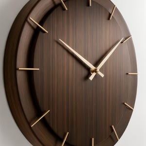 Walnut Brass Wall Clock – Handmade Silent Quartz Movement Mid Century Japandi Home Décor