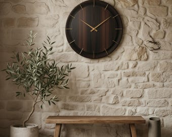Walnut Brass Wall Clock – Handmade Silent Quartz Movement Mid