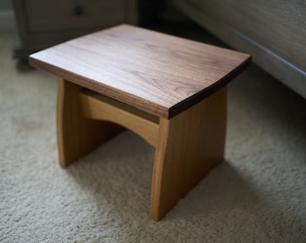 Walnut & White Oak Large Wood Step Stool /Adult or Children's/ Handmade/ Sitting Bench/ Bedroom, Kitchen, Bathroom