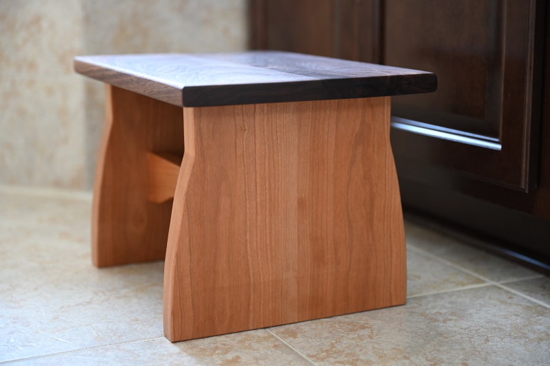 Large Wood Step Stool /Adult or Children's/ Handmade/ Sitting Bench/ Natural Solid Walnut and Cherry / Bedroom, Kitchen, Bathroom, Home image 4