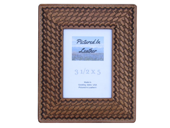 3-1/2x5 Leather picture frame, light brown leather photo frame, great 3rd leather anniversary gift for husband or wife, ready to ship