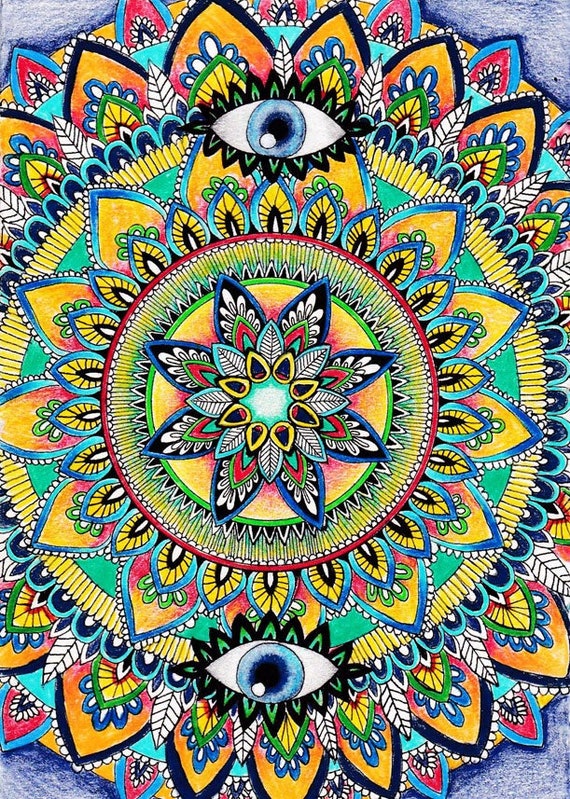 Eye Mandala Art Print Hand Made Drawing Print Psychedelic Art - Etsy