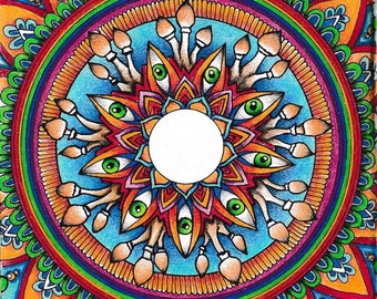 Impressão de arte trippy impressão de arte psicodélica cogumelos olhos bolas mandala impressão de arte