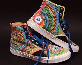 Custom handpainted shoes custom kicks custom sneakers custom trainers custom vans custom converse trippy shoes psychedelic clothi