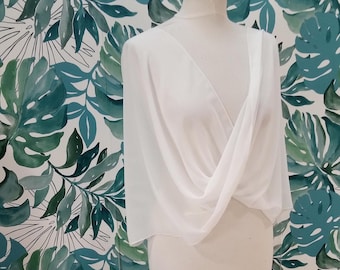 Bridal shawl in white silk crepe