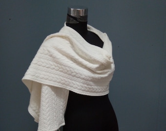 stole, knitted chale, wedding accessory, white silk stole, champagne shawl, wedding shawl, jersey shawl, warm stole