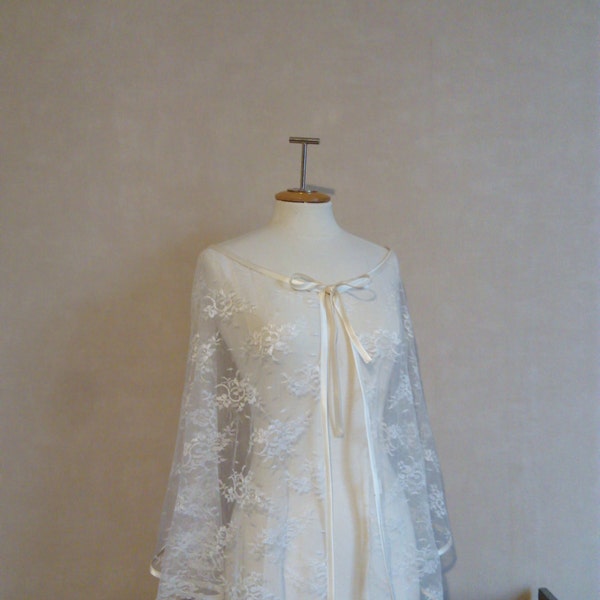 bridal Lace cape, bridal capelet,long wedding cape ,bridal cover up