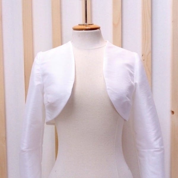 Bolero taffeta, white bolero, white taffeta bolero, bridal jacket, taffeta jacket, wedding jacket, white taffeta jacket