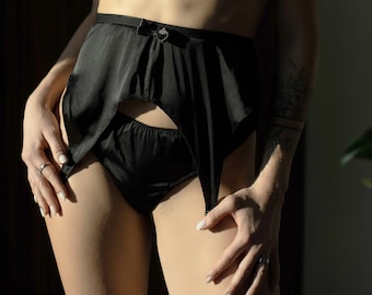 Black Silk Garter Belt Lingerie