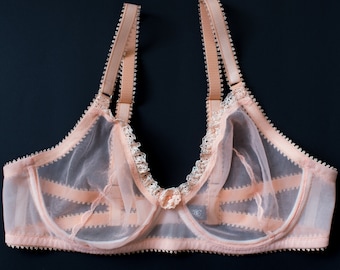 See trough bra, Lingerie see through, Sheer bra with ruffles