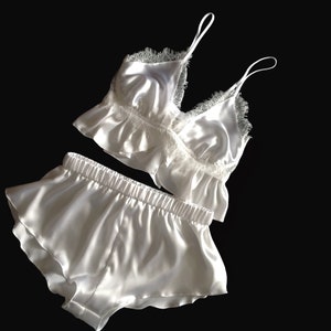 Wedding Lingerie Bridal Wedding Day Lingerie Bridal Lingerie Set Wedding Night Lingerie Set White Satin Lingerie Ivory Wedding Lingerie
