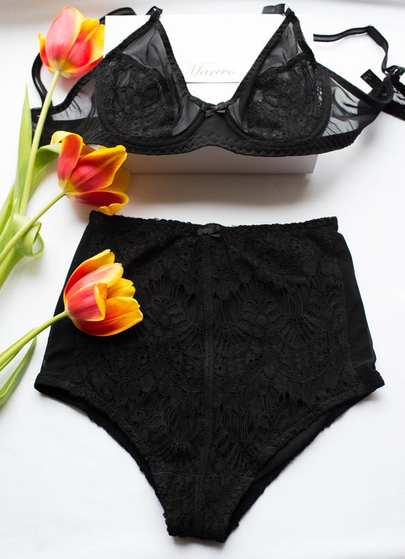 black high waisted underwear set