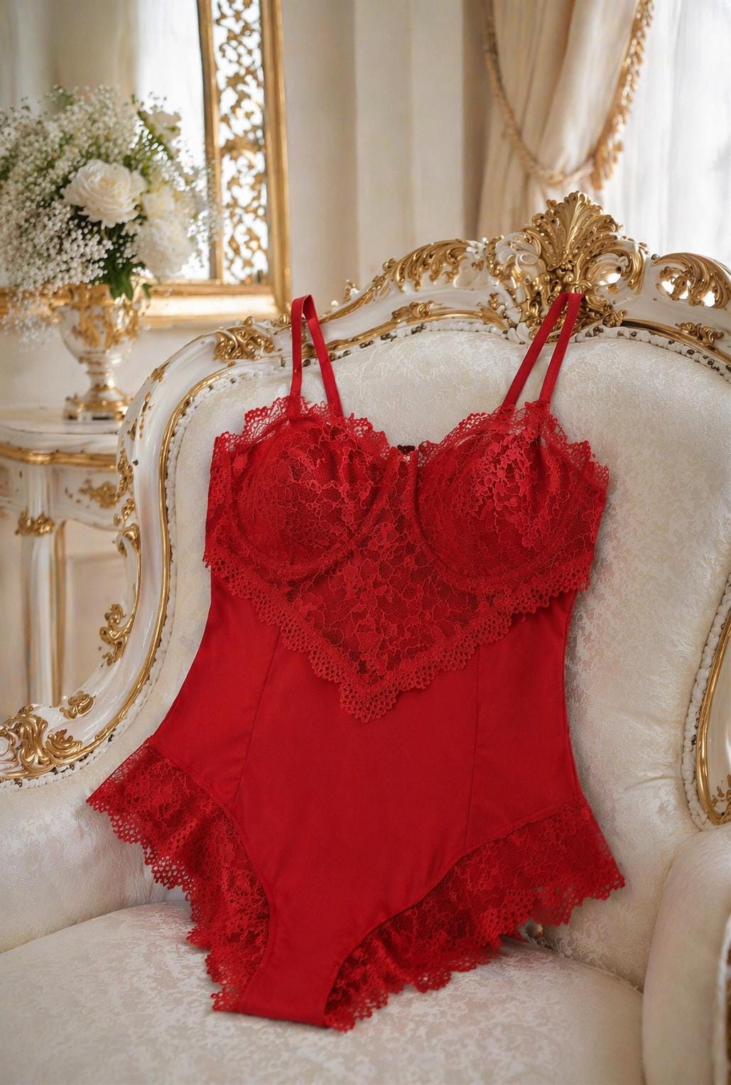 chinese dress ladies Red Incomparable Lace Bodysuit