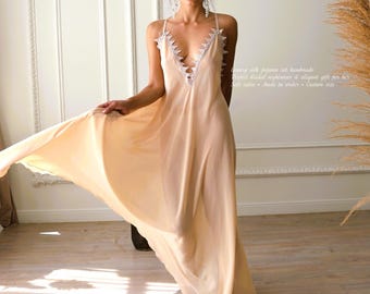 Bridal Silk Dress, Luxury Silk Pajama, Wedding Satin Nightgown