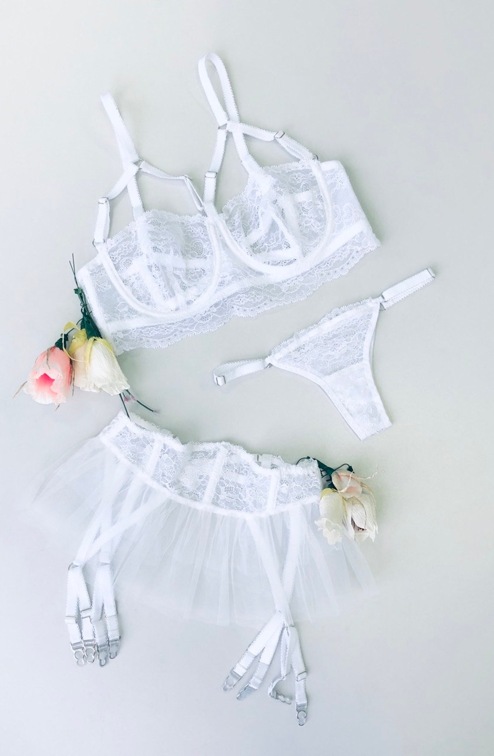 White lace bra wedding for bride lace bra straps lingerie Etsy
