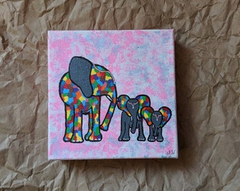 Elephant home decor, mommy and me, elephant nursery decor, elephant wall decor, mosaic elephant decor, mosaic elephant, elephant art